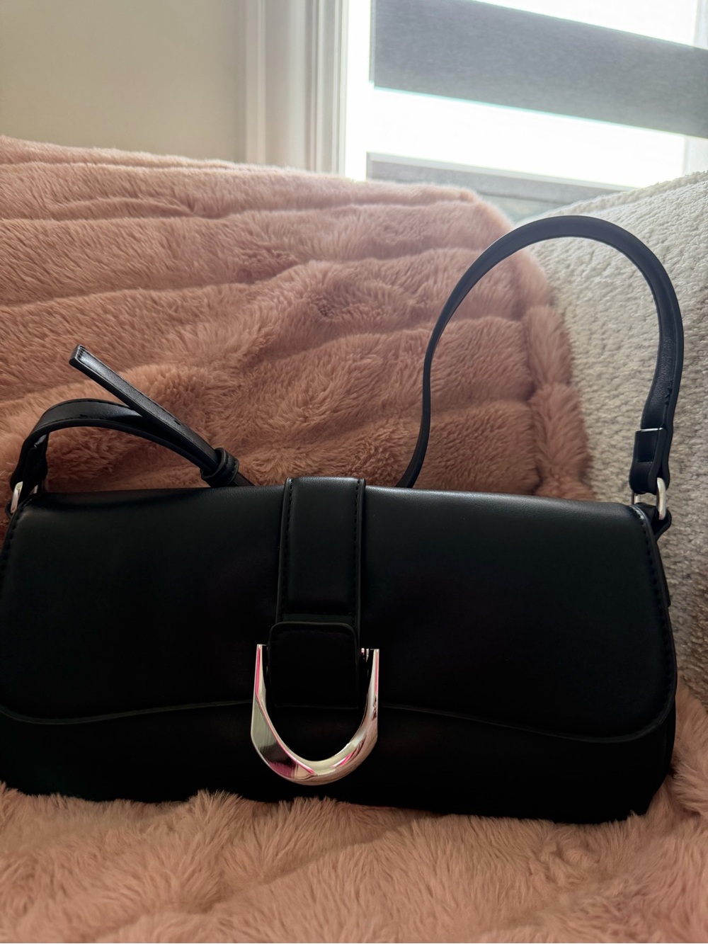 Rachel Zoe Black Shoulder Bag with Silver-Tone Buckle